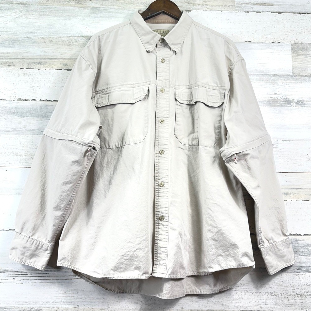 Cabela's Safari Series Shirt XL Tan Convertible Zip Off Sleeve Utility Rugged